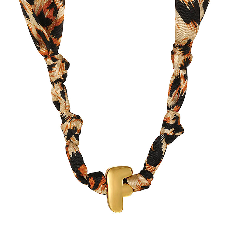 B Copper 26 Letter Fabric Leopard Print Knot Necklace