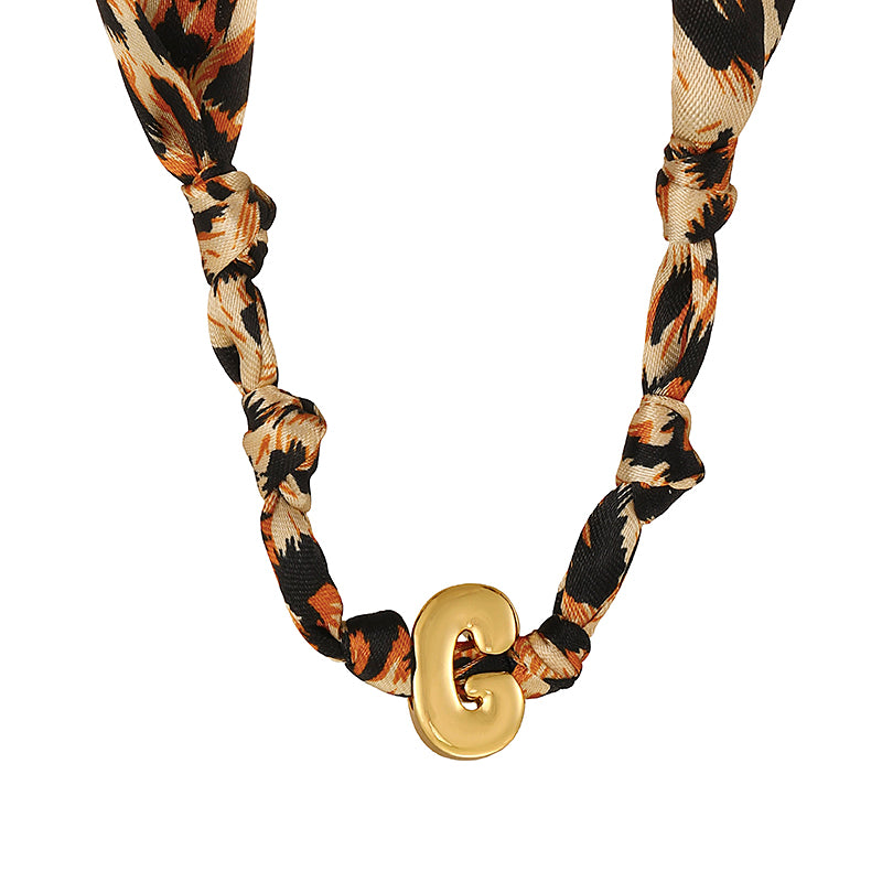 B Copper 26 Letter Fabric Leopard Print Knot Necklace