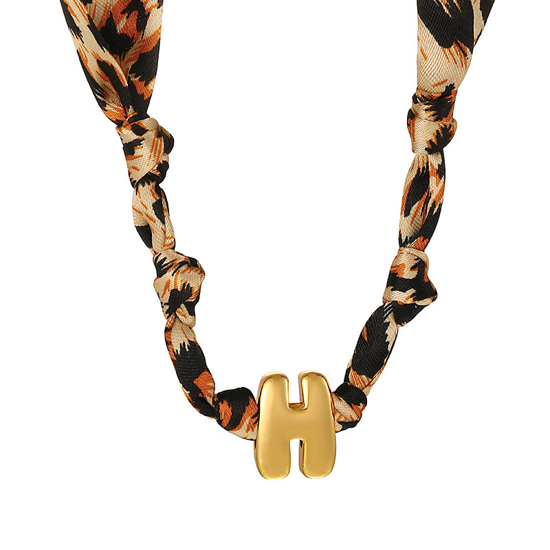 B Copper 26 Letter Fabric Leopard Print Knot Necklace