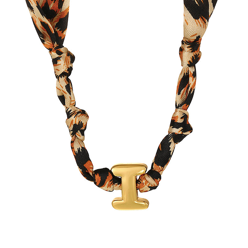 B Copper 26 Letter Fabric Leopard Print Knot Necklace