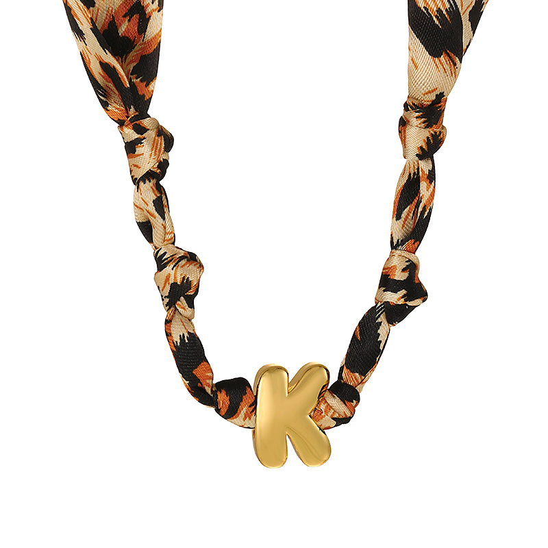 B Copper 26 Letter Fabric Leopard Print Knot Necklace