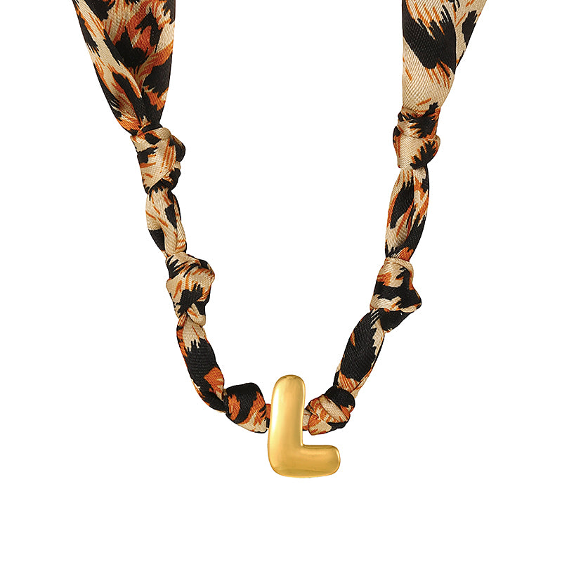 B Copper 26 Letter Fabric Leopard Print Knot Necklace