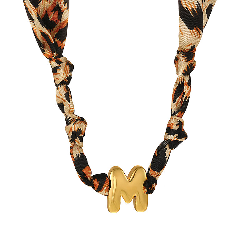 B Copper 26 Letter Fabric Leopard Print Knot Necklace