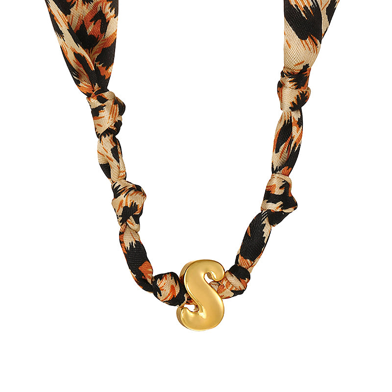 B Copper 26 Letter Fabric Leopard Print Knot Necklace
