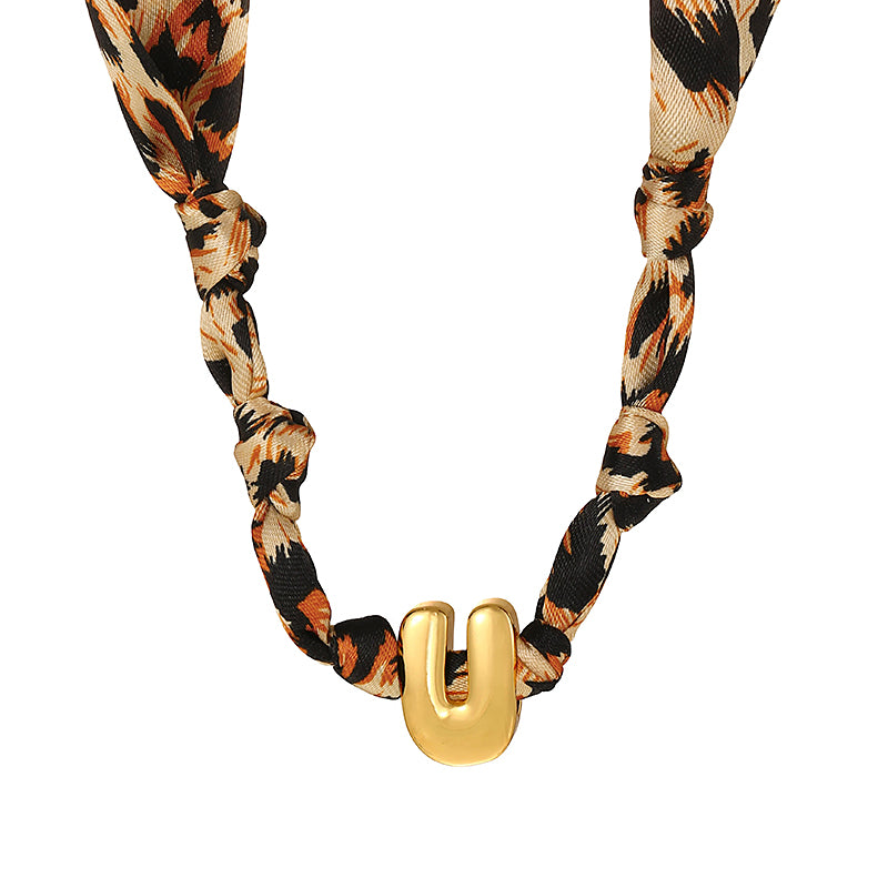B Copper 26 Letter Fabric Leopard Print Knot Necklace