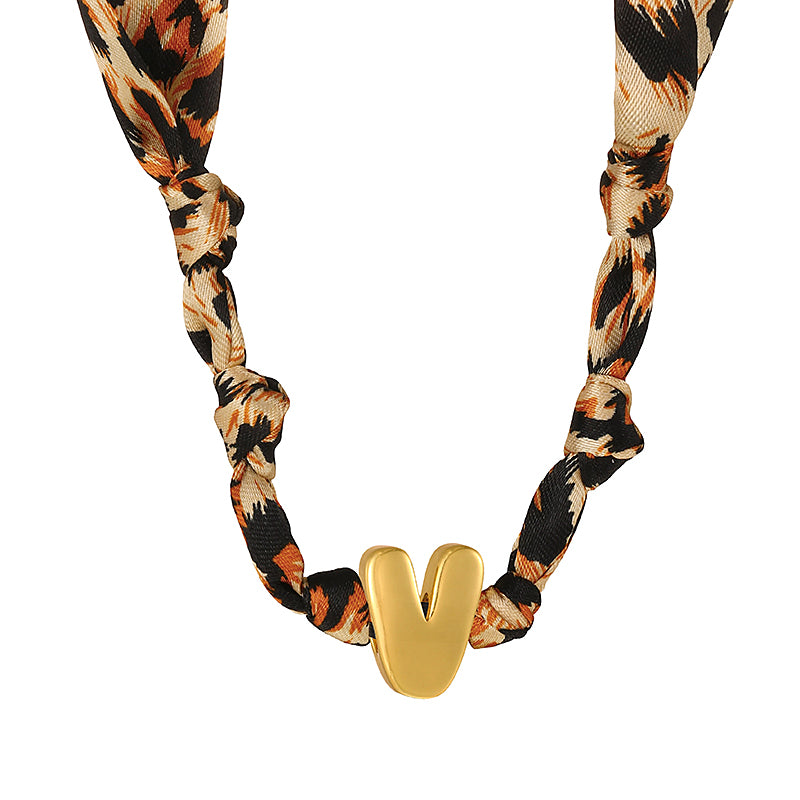B Copper 26 Letter Fabric Leopard Print Knot Necklace