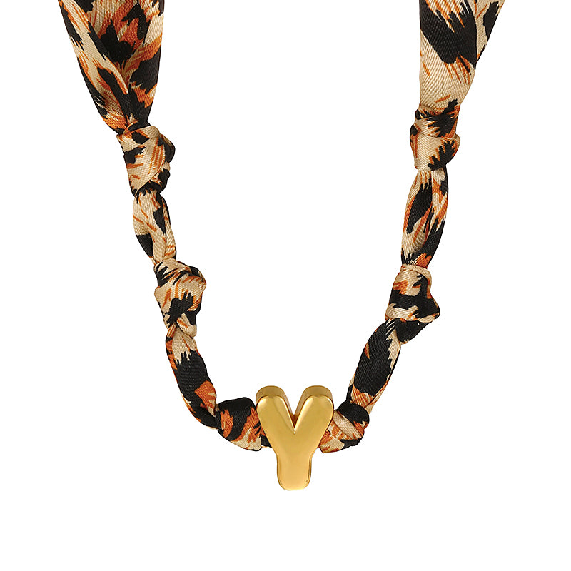 B Copper 26 Letter Fabric Leopard Print Knot Necklace