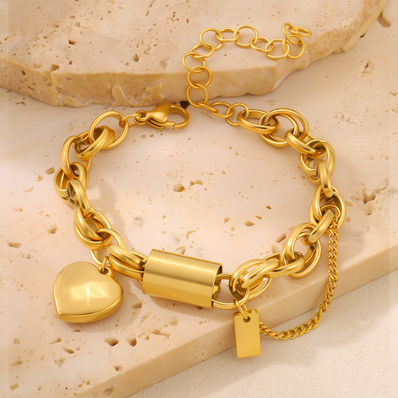 Golden Heart Pendant Bracelet Stainless Steel Heart Bracelet