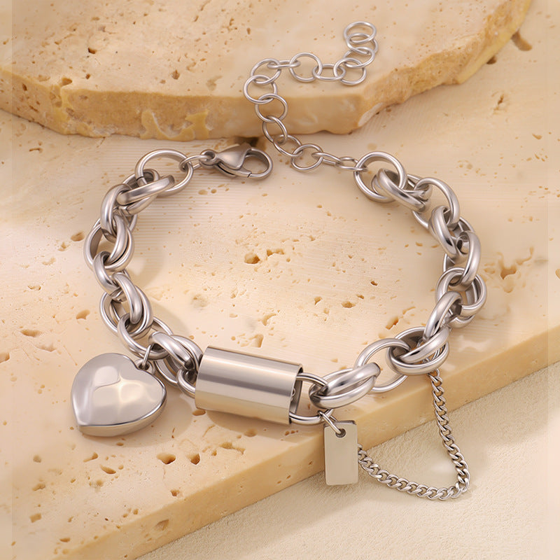 Golden Heart Pendant Bracelet Stainless Steel Heart Bracelet