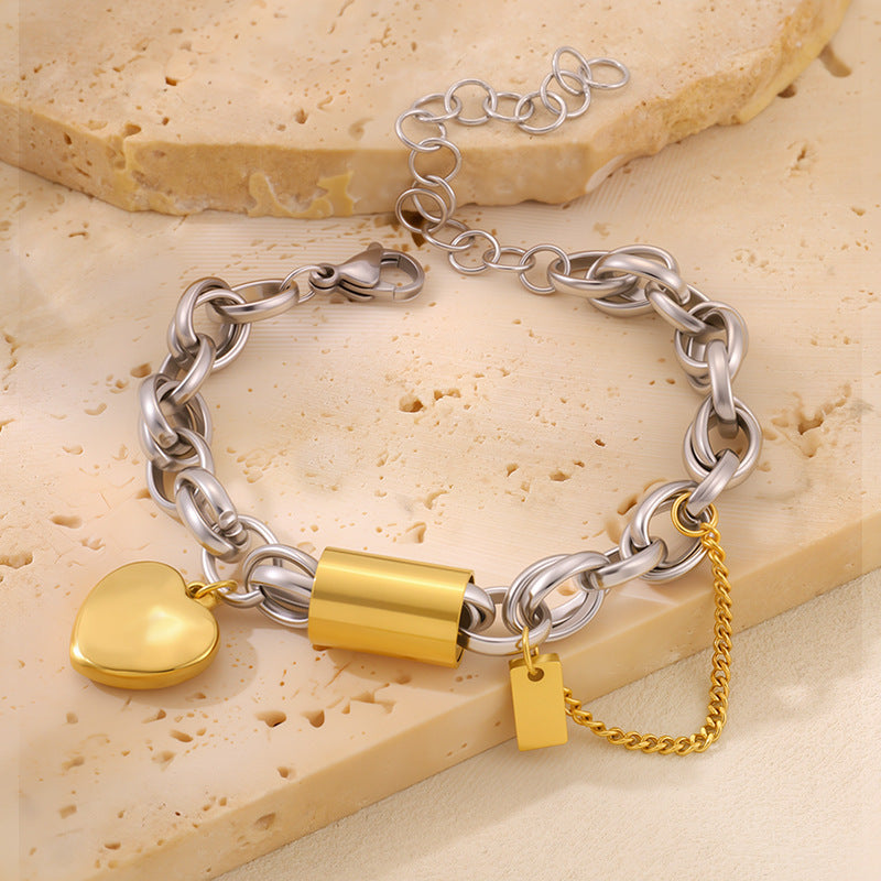 Golden Heart Pendant Bracelet Stainless Steel Heart Bracelet