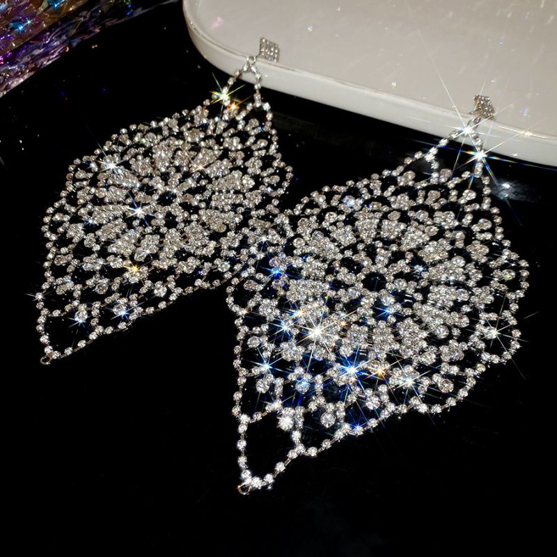 #1 Silver Needle - Silver Diamond-studded Tassel Metal And Diamond Tassel Earrings