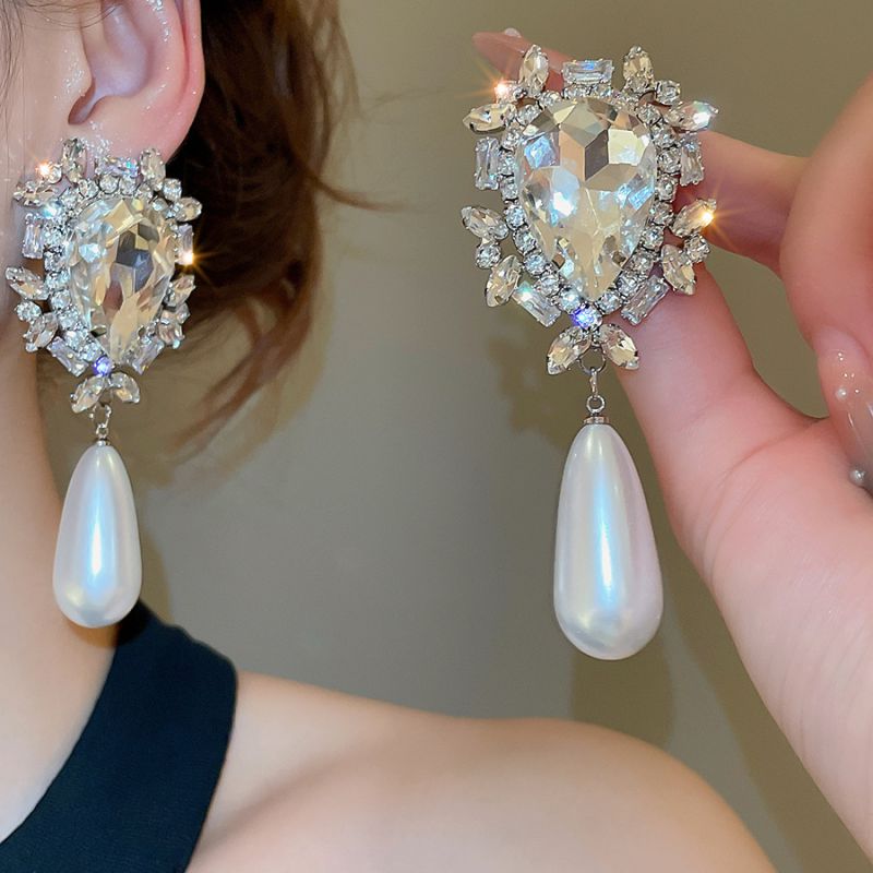 #1 Silver Needle - Silver Diamond-studded Tassel Metal And Diamond Tassel Earrings