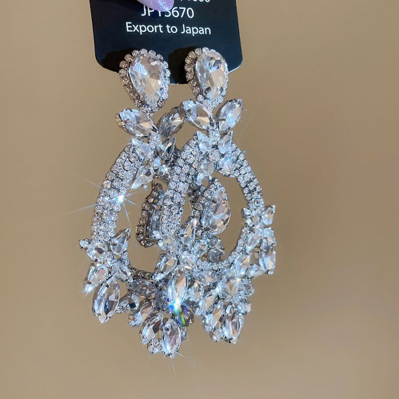 #1 Silver Needle - Silver Diamond-studded Tassel Metal And Diamond Tassel Earrings