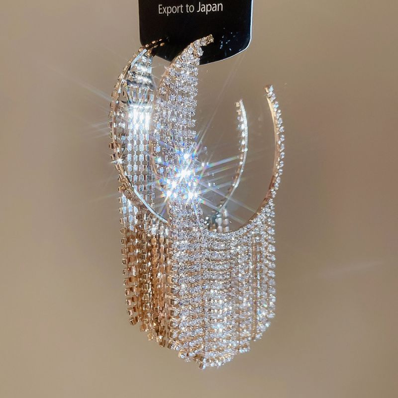 #1 Silver Needle - Silver Diamond-studded Tassel Metal And Diamond Tassel Earrings