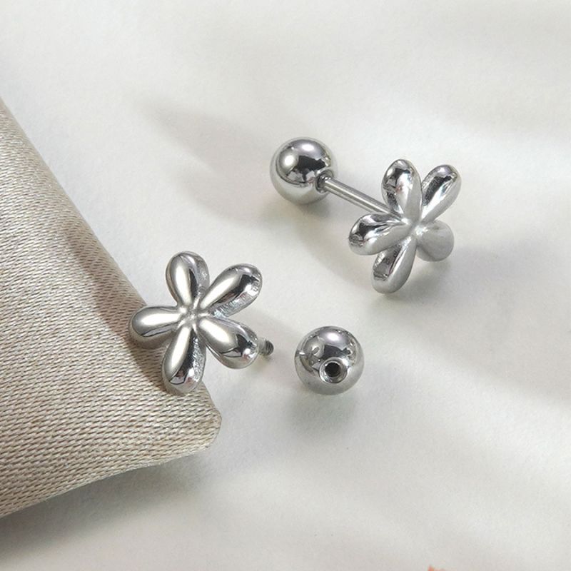 Silver Stainless Steel Flower Earrings