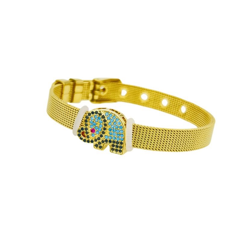 Golden Bear Stainless Steel Diamond-encrusted Bear Watch Strap Bracelet