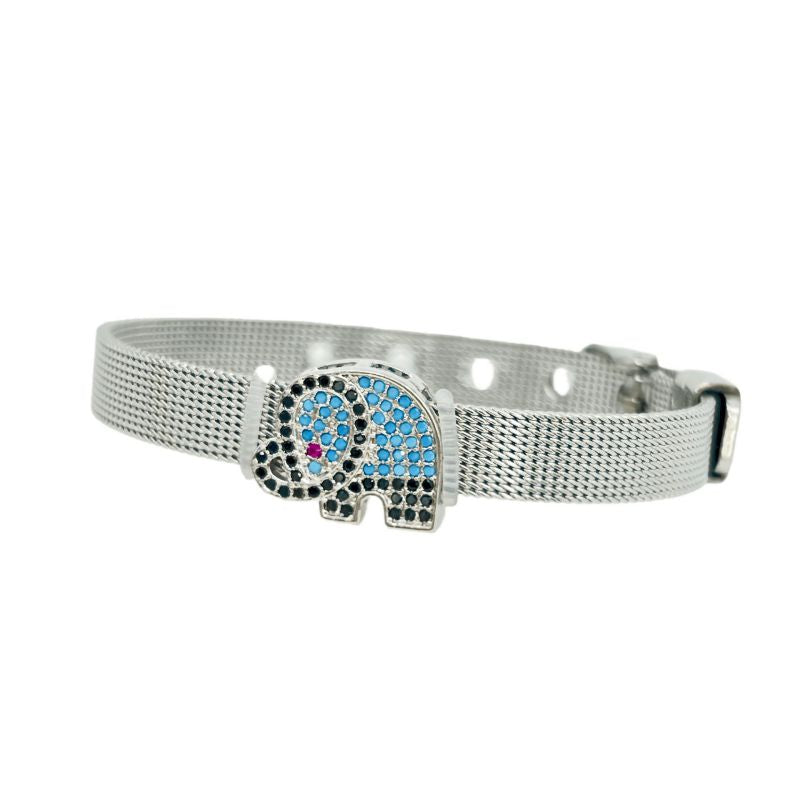 Golden Bear Stainless Steel Diamond-encrusted Bear Watch Strap Bracelet
