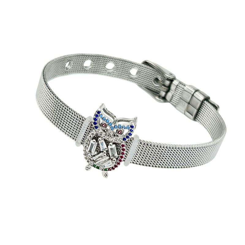 Golden Bear Stainless Steel Diamond-encrusted Bear Watch Strap Bracelet