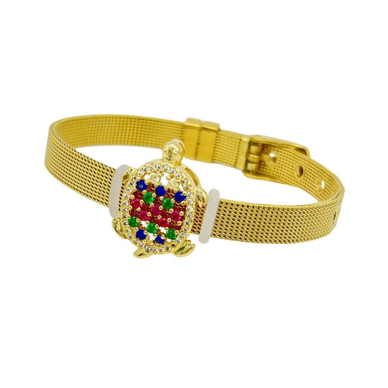 Golden Bear Stainless Steel Diamond-encrusted Bear Watch Strap Bracelet