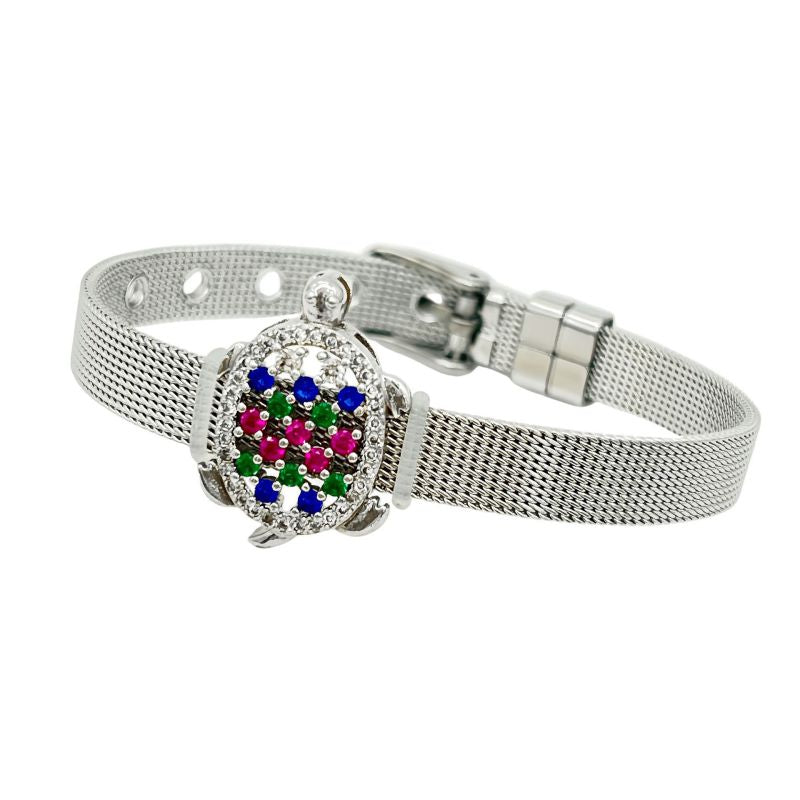 Golden Bear Stainless Steel Diamond-encrusted Bear Watch Strap Bracelet
