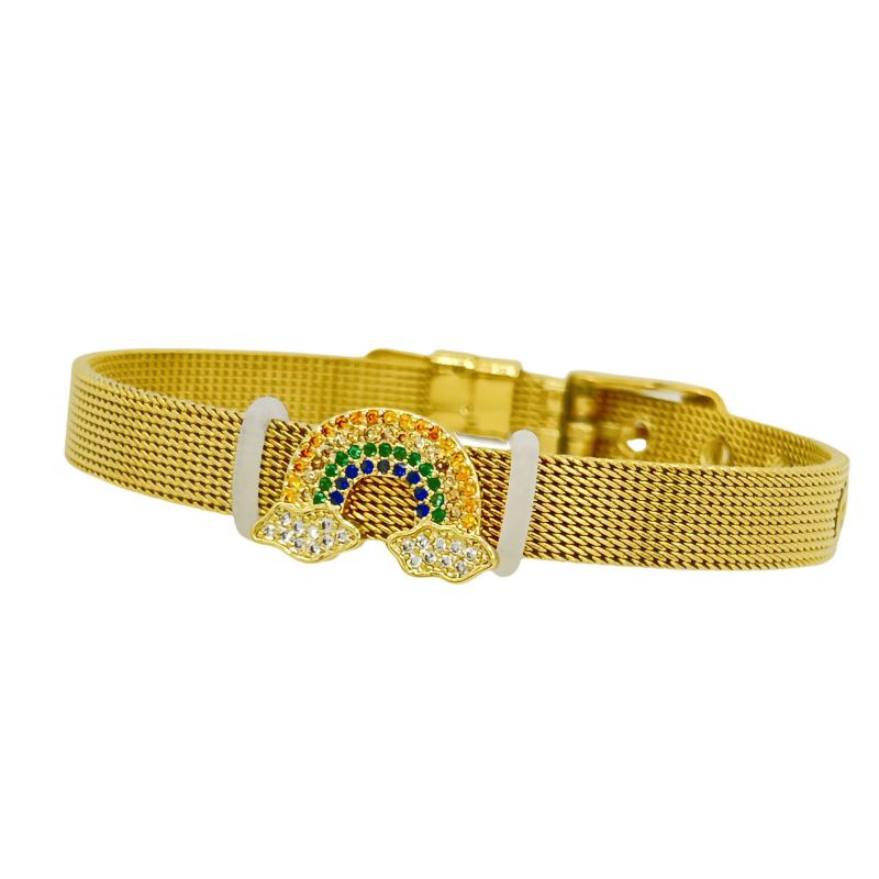Golden Bear Stainless Steel Diamond-encrusted Bear Watch Strap Bracelet