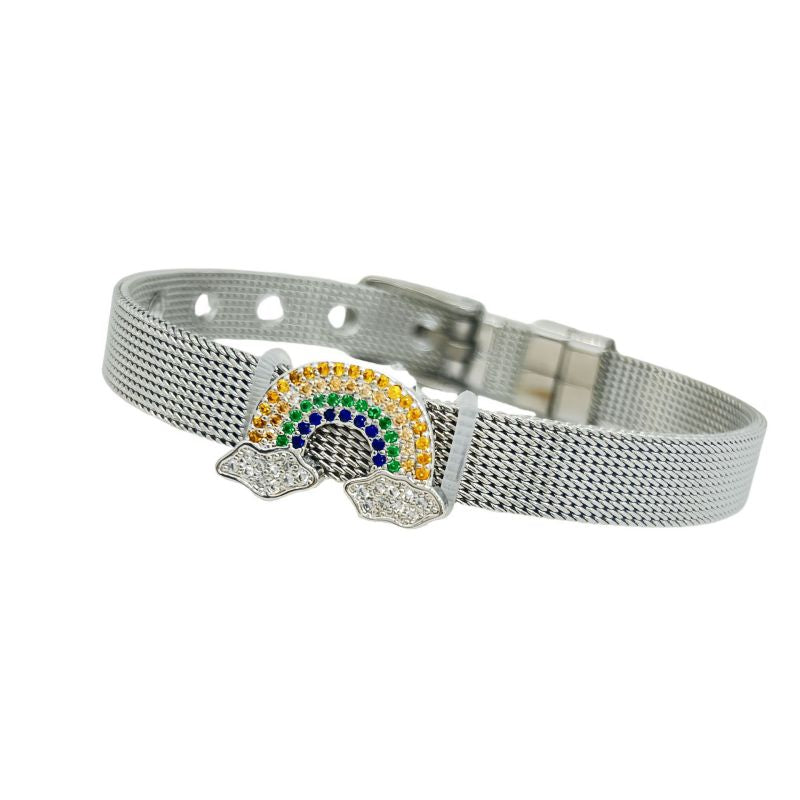 Golden Bear Stainless Steel Diamond-encrusted Bear Watch Strap Bracelet