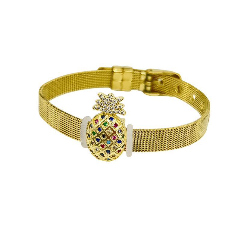 Golden Bear Stainless Steel Diamond-encrusted Bear Watch Strap Bracelet