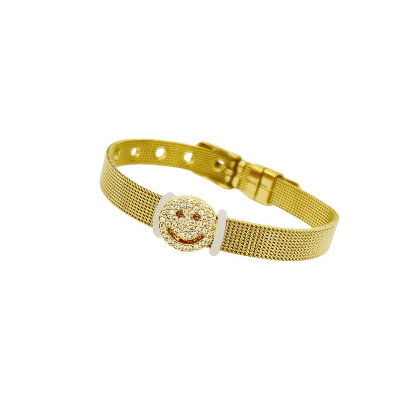 Golden Bear Stainless Steel Diamond-encrusted Bear Watch Strap Bracelet