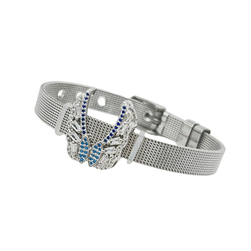 Golden Bear Stainless Steel Diamond-encrusted Bear Watch Strap Bracelet