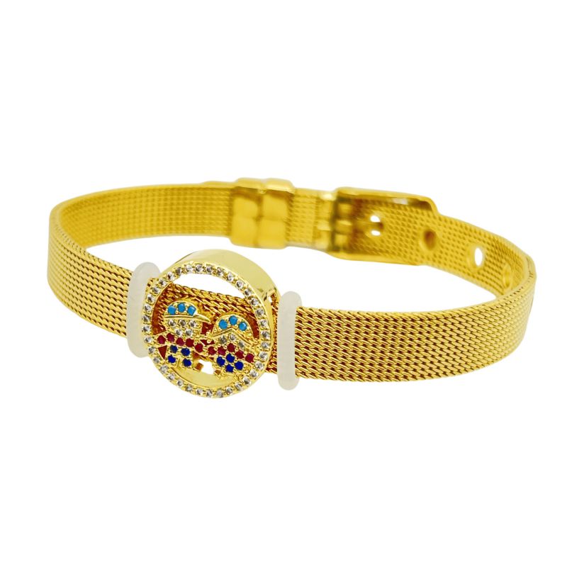 Golden Bear Stainless Steel Diamond-encrusted Bear Watch Strap Bracelet