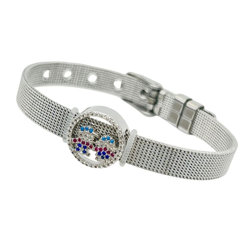 Golden Bear Stainless Steel Diamond-encrusted Bear Watch Strap Bracelet