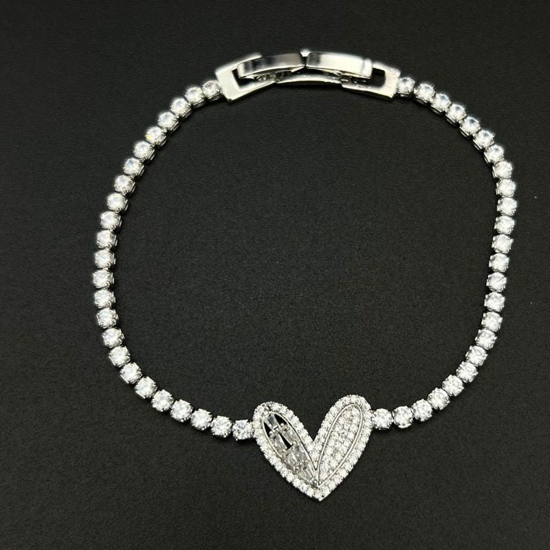 Golden Heart 1 Metal Diamond-encrusted Heart Bracelet