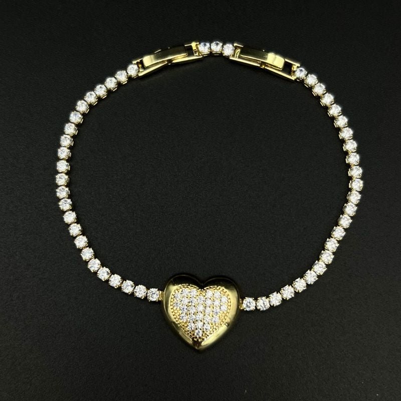 Golden Heart 1 Metal Diamond-encrusted Heart Bracelet