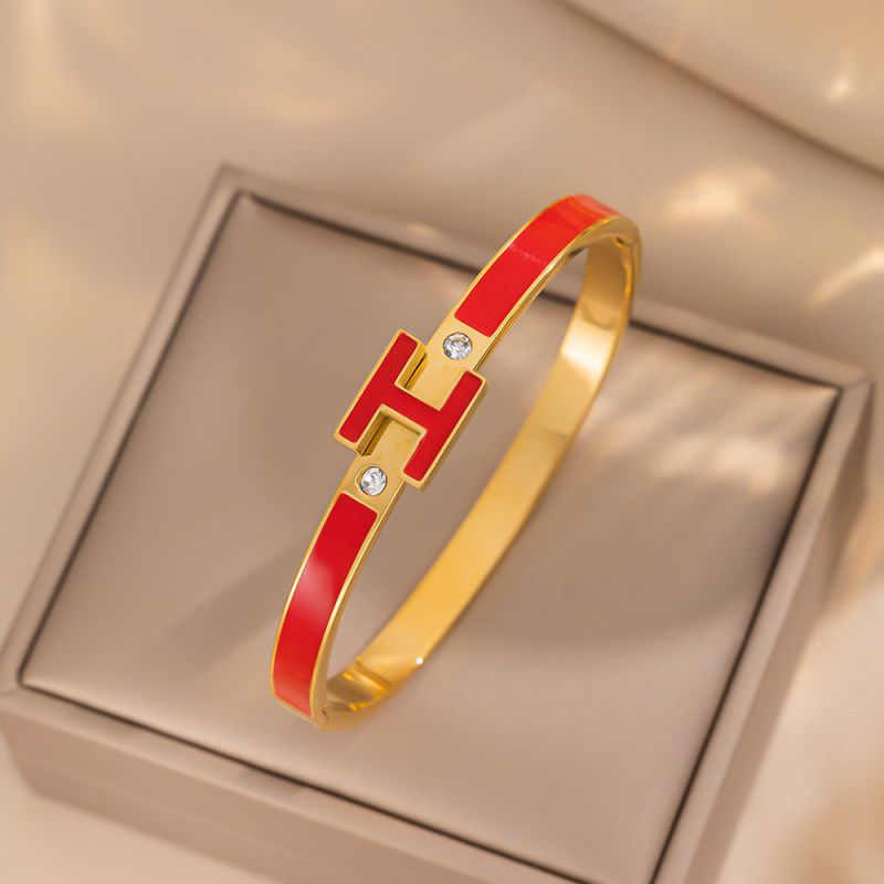 Oil-stained Letter H Bracelet - Gold And Red Titanium Steel Drip-oil Letter Bracelet