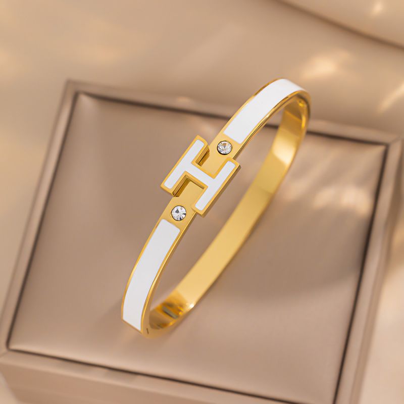 Oil-stained Letter H Bracelet - Gold And Red Titanium Steel Drip-oil Letter Bracelet