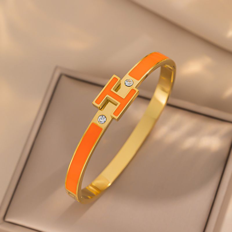 Oil-stained Letter H Bracelet - Gold And Red Titanium Steel Drip-oil Letter Bracelet