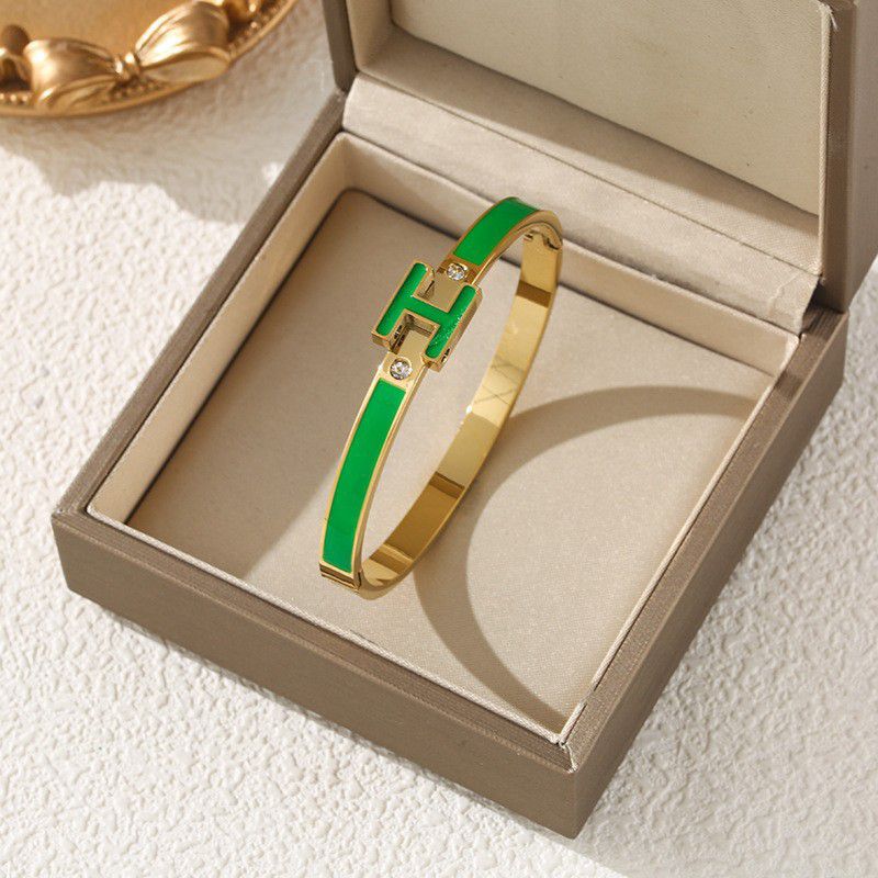 Oil-stained Letter H Bracelet - Gold And Red Titanium Steel Drip-oil Letter Bracelet