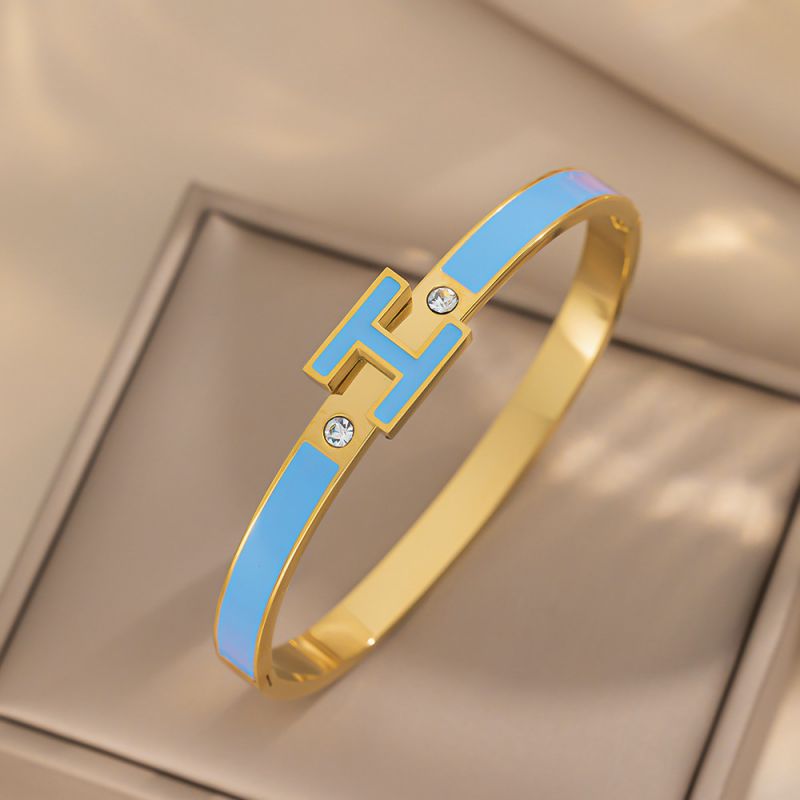 Oil-stained Letter H Bracelet - Gold And Red Titanium Steel Drip-oil Letter Bracelet