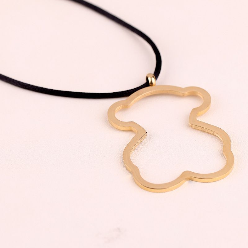 Gold Set 316 Stainless Steel Hollowed-out Bear Necklace And Earring Set