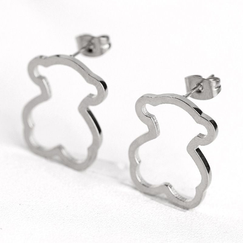 Gold Set 316 Stainless Steel Hollowed-out Bear Necklace And Earring Set