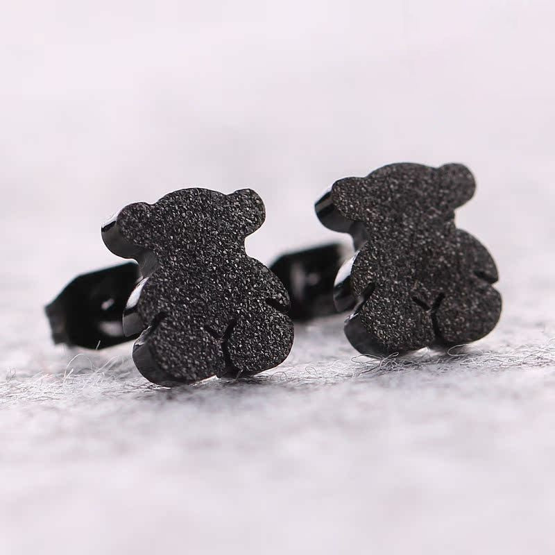 Black Titanium Steel 3d Bear Earrings