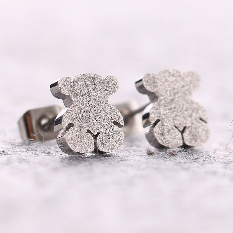 Black Titanium Steel 3d Bear Earrings