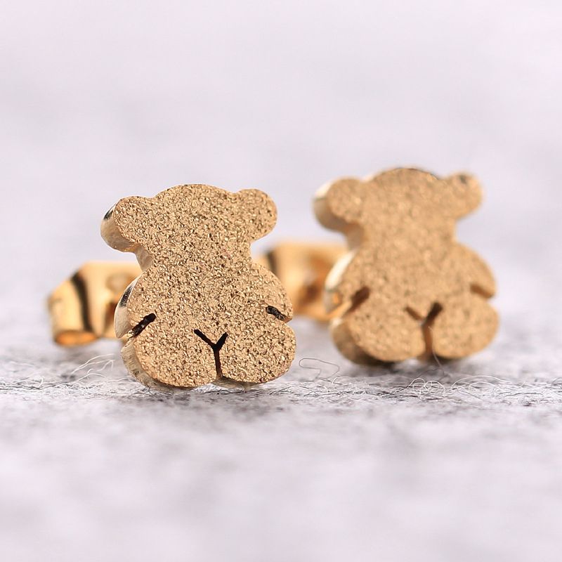 Black Titanium Steel 3d Bear Earrings