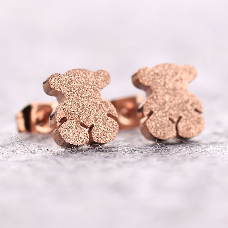 Black Titanium Steel 3d Bear Earrings