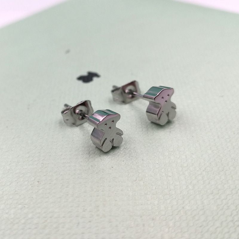 Standard Steel Color Titanium Steel Bear Earrings