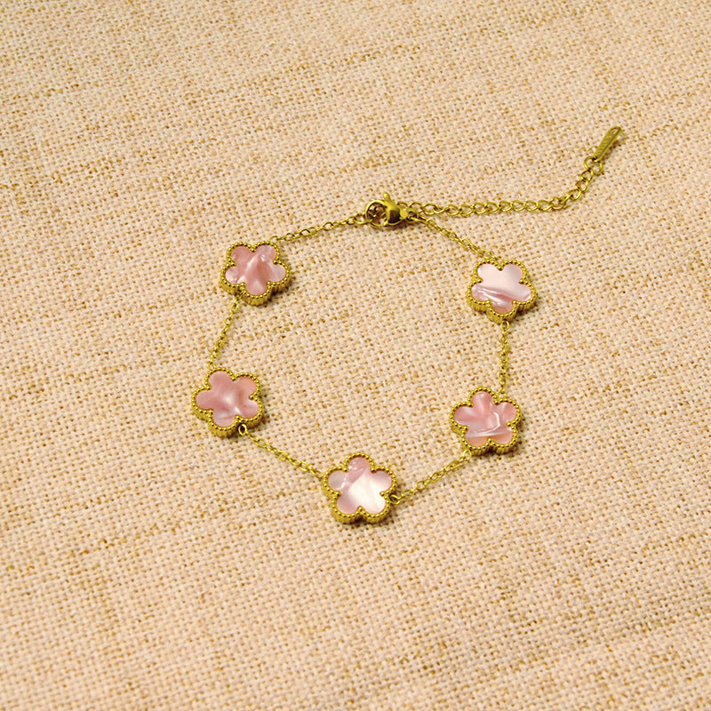 Gradient Pink Stainless Steel Flower Bracelet