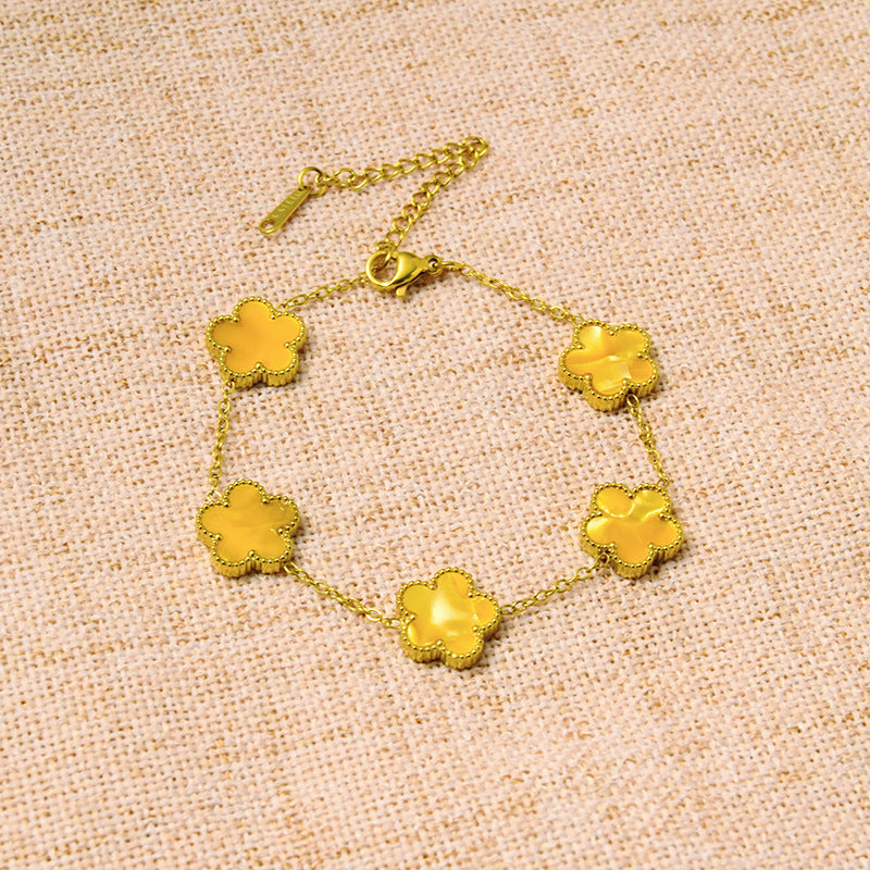 Gradient Pink Stainless Steel Flower Bracelet