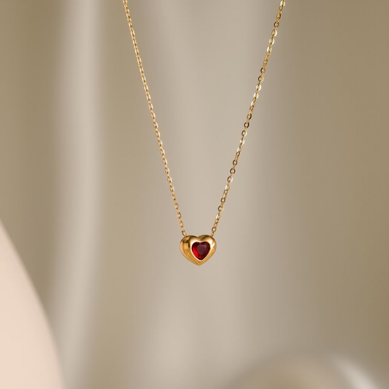 White Heart Titanium Steel Diamond-encrusted Heart Necklace
