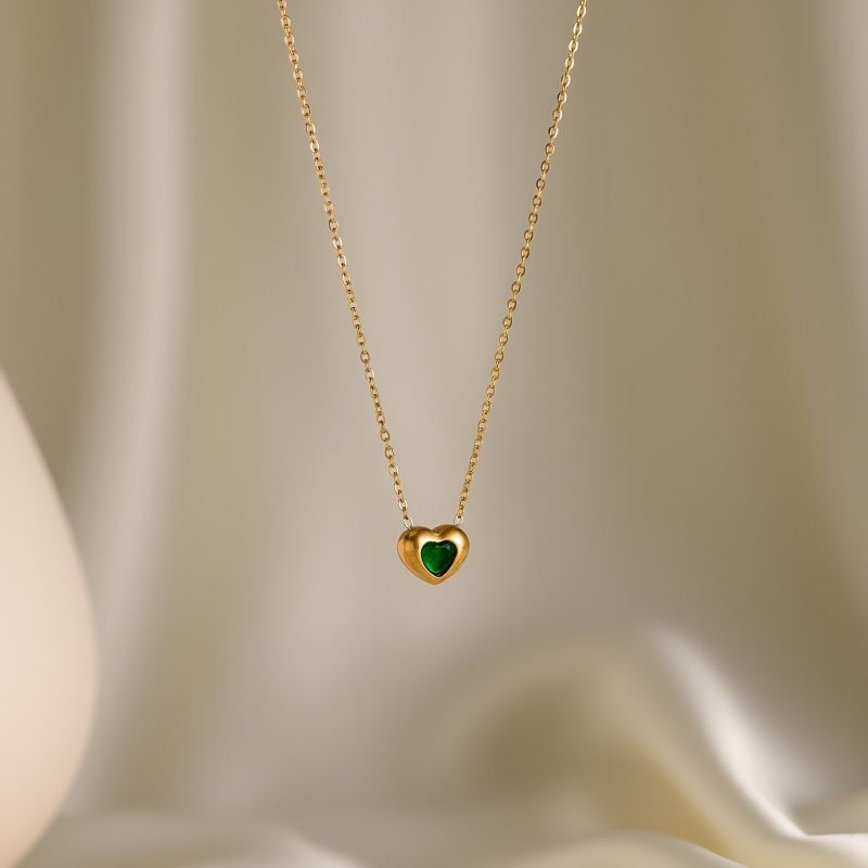 White Heart Titanium Steel Diamond-encrusted Heart Necklace