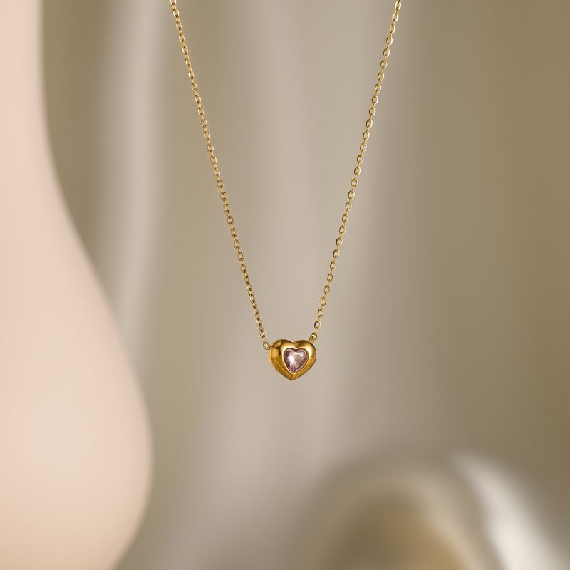 White Heart Titanium Steel Diamond-encrusted Heart Necklace